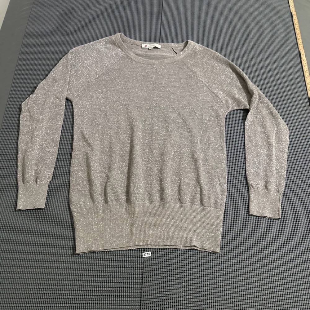 Ann Taylor LOFT Womens Silver Metallic Knit Raglan Sweater Size L